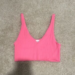 Nikibiki Hot Pink Ribbed V-Neck Cropped Tank